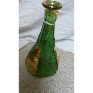 Vintage green molded glass decanter with gold gilding,‎ barware
